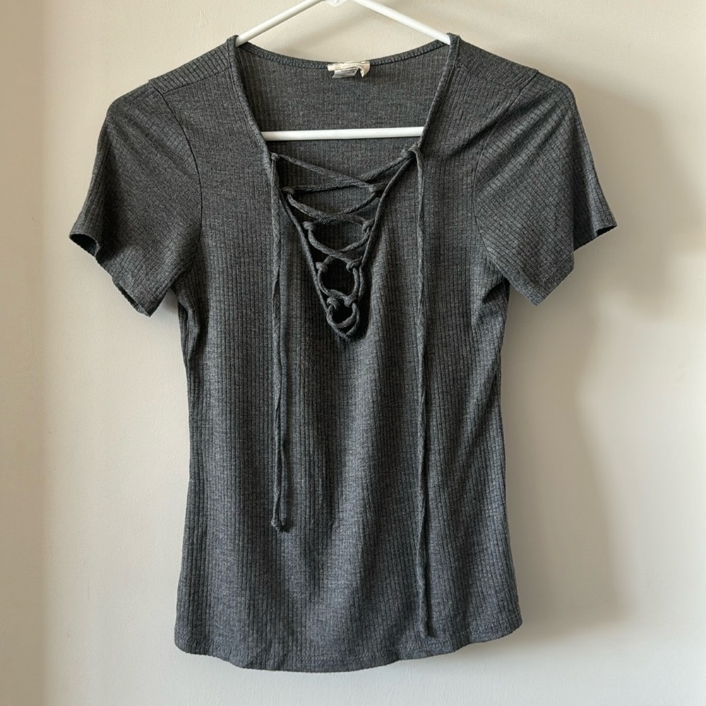 Caution to the Wind Ribbed Lace-up Tee
